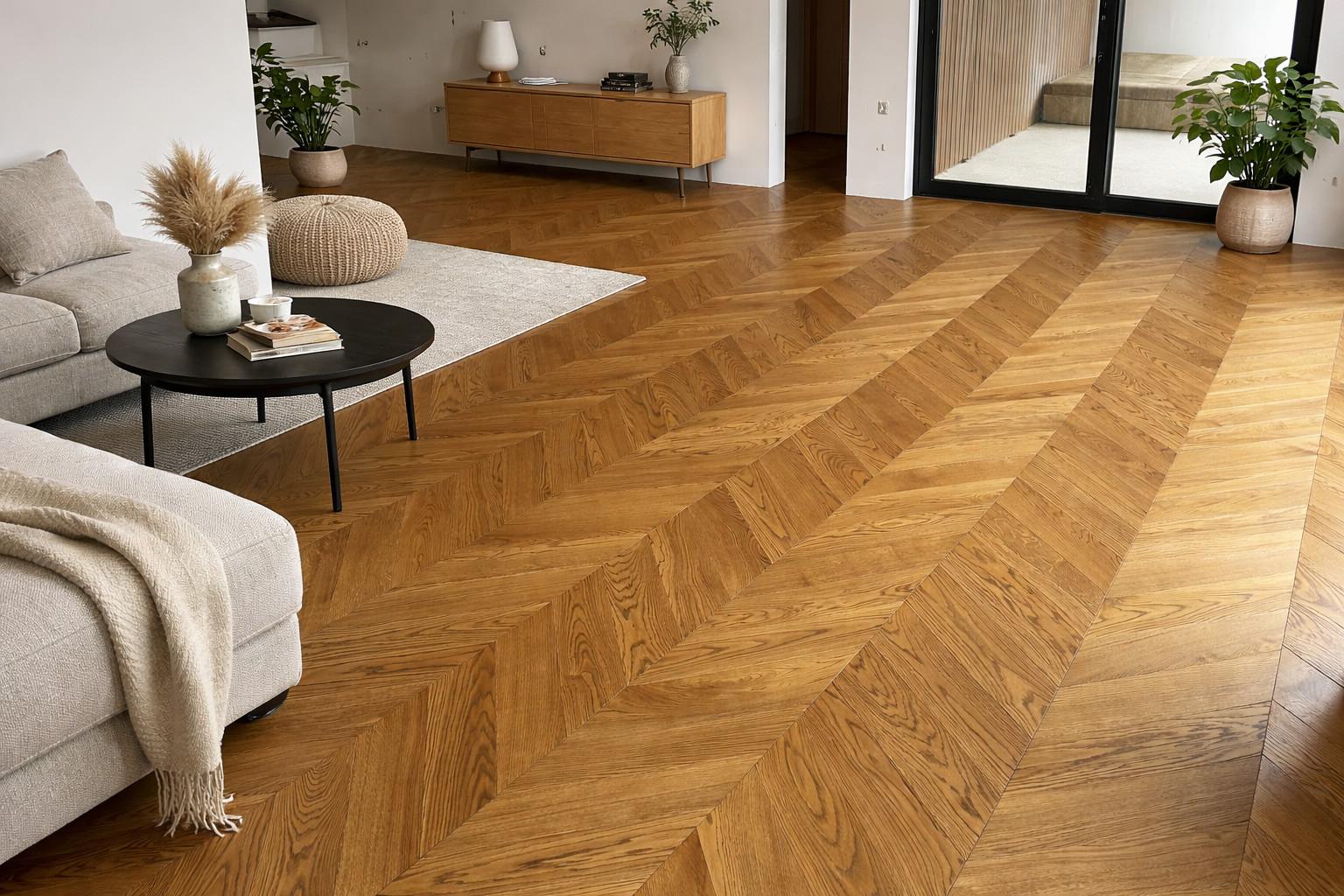 Dvoslojni gotovi parket Hrast Natural Raw sugar chevron Parketarna Jager